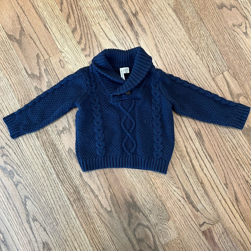 Janie and Jack navy crew neck sweater, 12-18mos